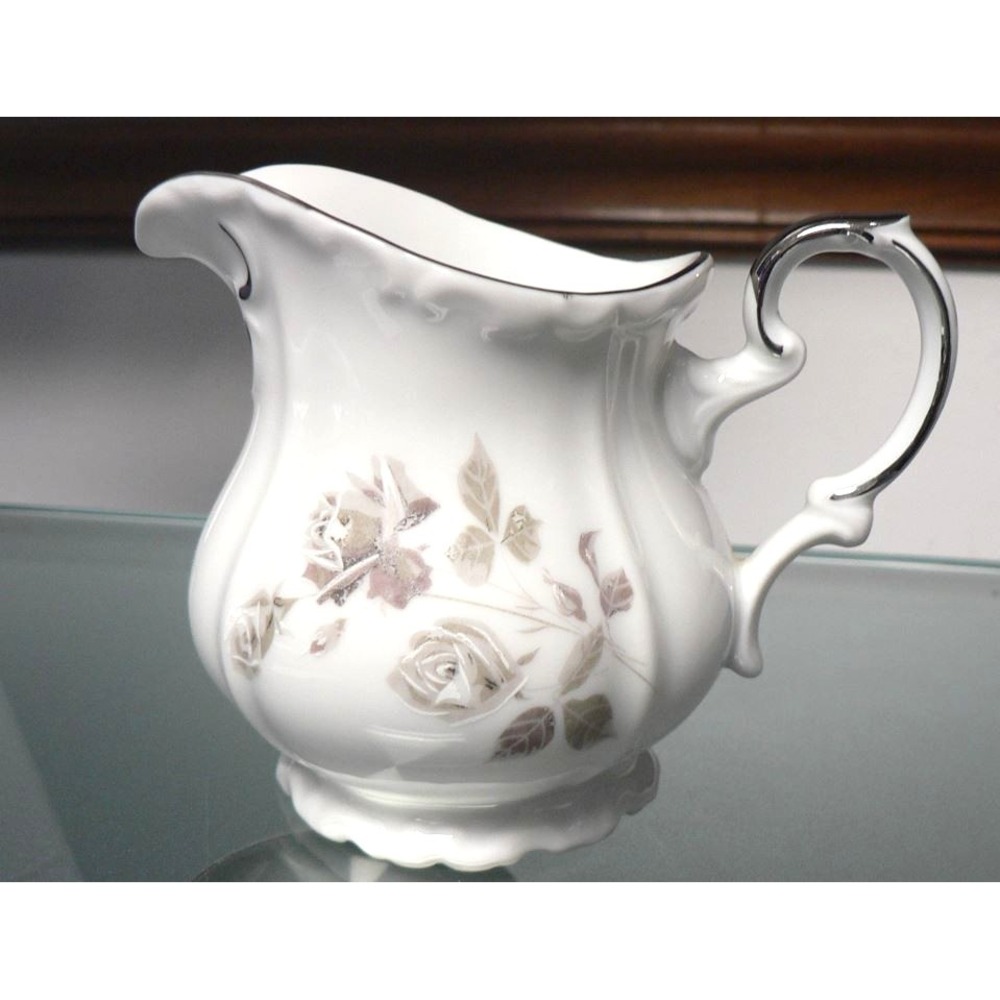 Vintage Edelstein Bavaria Maria Theresia Creamer in Gray Rose with Platinum Trim